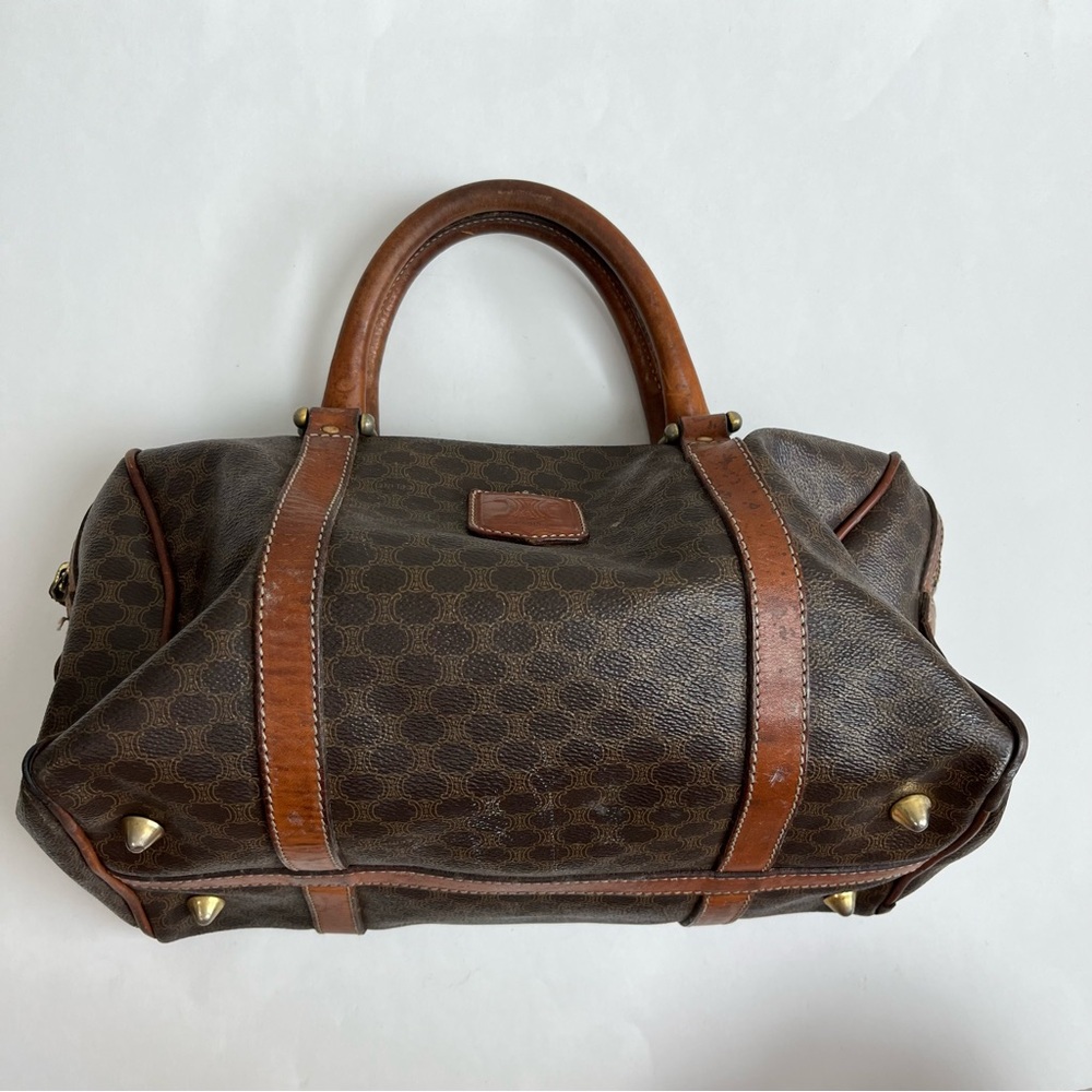 CELINE Macadam Canvas Boston Bag PVC Leather Vintage Purse Handbag - Picture 3 of 16